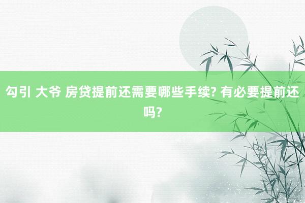 勾引 大爷 房贷提前还需要哪些手续? 有必要提前还吗?